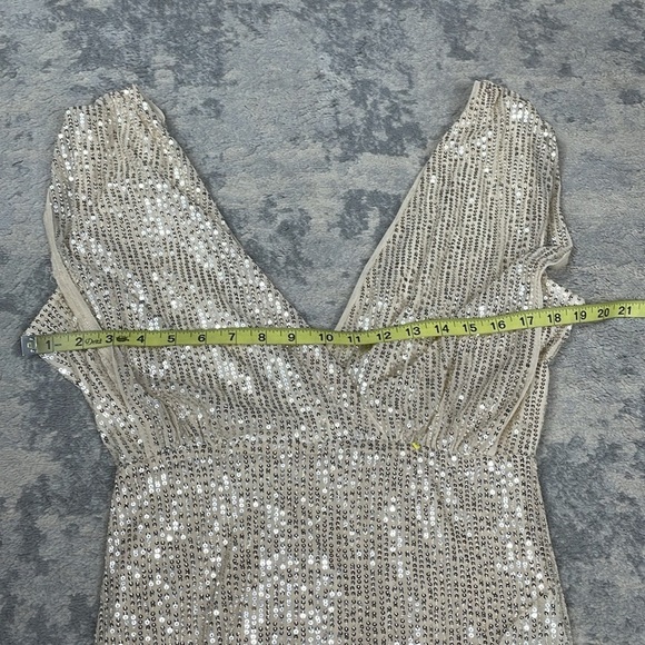 Lapis Sequin Champagne Maxi V Neck Dress with Slit Sparkle - Picture 9 of 15